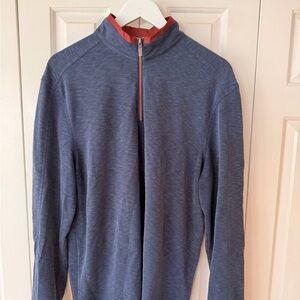 NICOBY Men’s Quarter Zip Performance Pullover – Blue w/ orange Contrast (L)